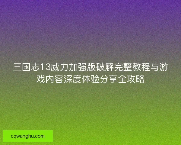 三国志13威力加强版破解完整教程与游戏内容深度体验分享全攻略