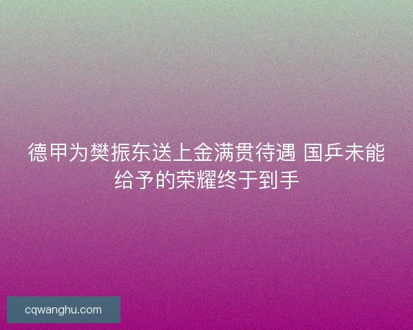 德甲为樊振东送上金满贯待遇 国乒未能给予的荣耀终于到手